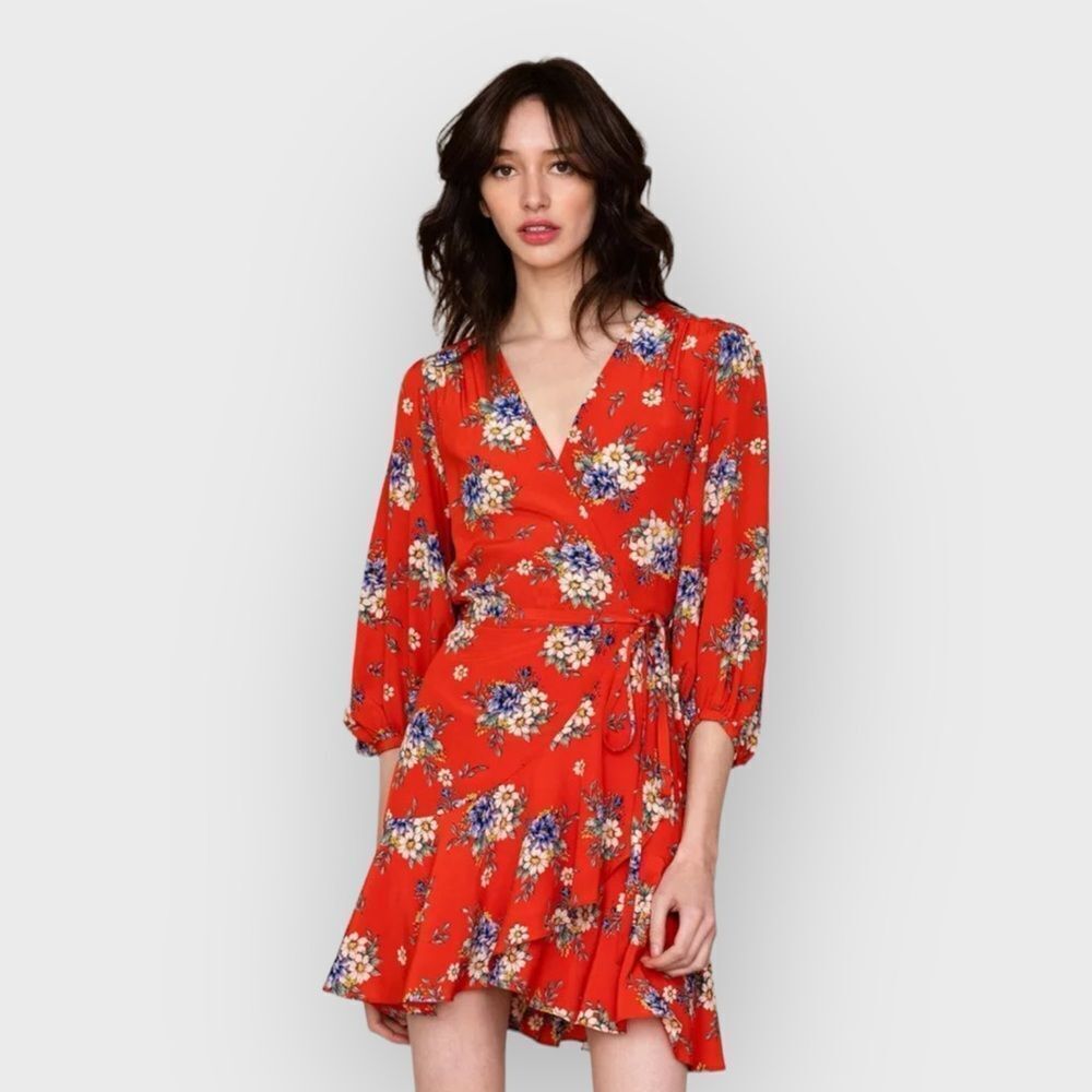 Yumi Kim Love Wins Daisy Bouquet Floral Wrap Mini Dress Red XS NWT